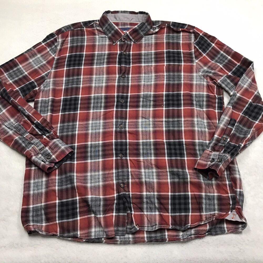 32 BAR BLUES Flannel Shirt Men XL Brick Red Black Check Plaid GORP Grunge